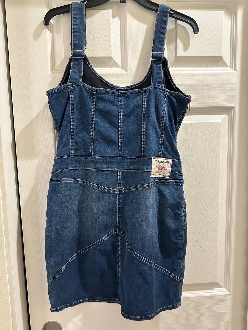 True Religion Blue Denim Pinafore with Logo Patch